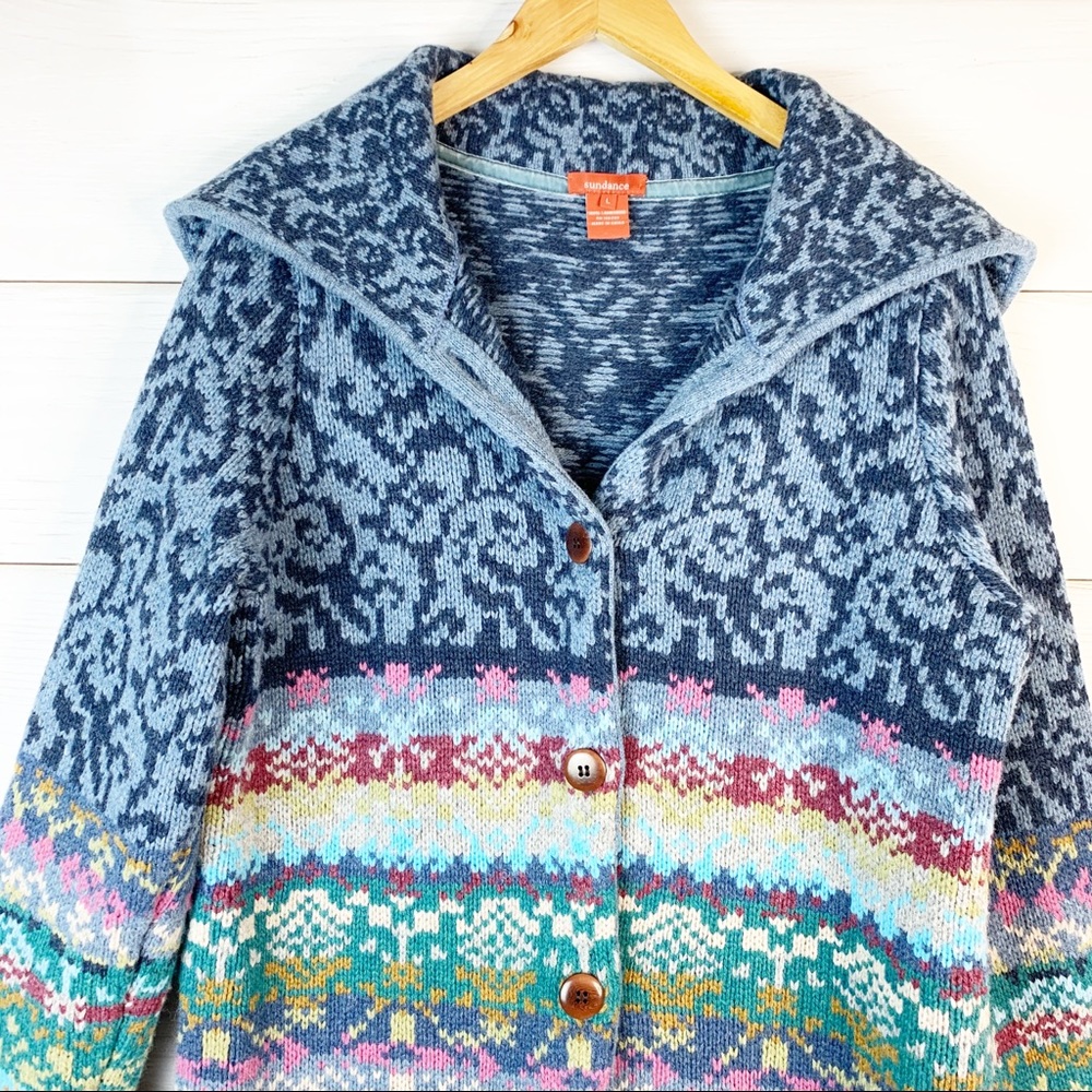 Sundance Copenhagen Wool Fair Isle Coat Size Large - Picture 3 of 8